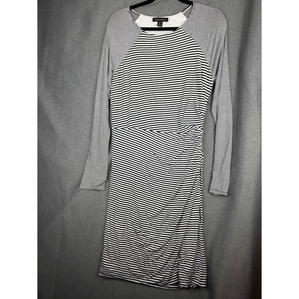 Banana Republic Black White Striped Long Sleeve Ruched Sheath Dress Women M